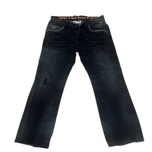 Rock Revival Steven Men's 36 Black Relaxed Straight Jeans Distressed